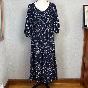Bloomchic Smocked Navy Floral Print Dress